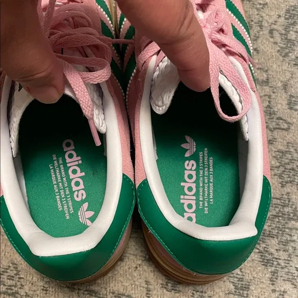 Gazelle Bold: Adidas Women's Pink and Green Gazelle Bold Sneakers - Picture 5 of 11